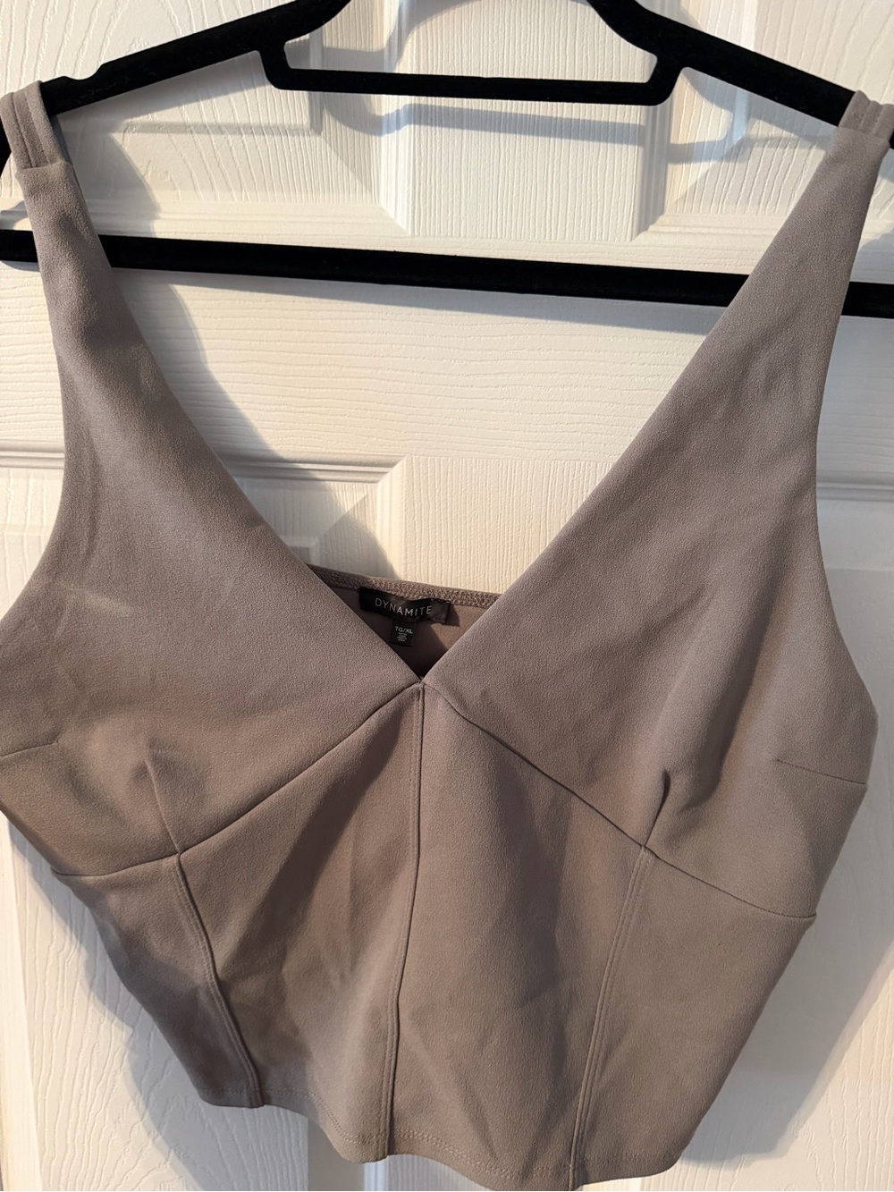Dynamite Taupe V-Neck Cropped Tank Top